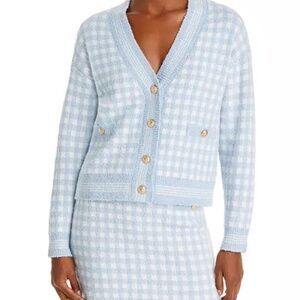 Y2K AQUA Checkered Cropped Cardigan Size Small Gold Buttons Light Blue
